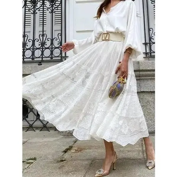 Women Elegant Lace Mesh Swing Skirt By Rosa Clothing