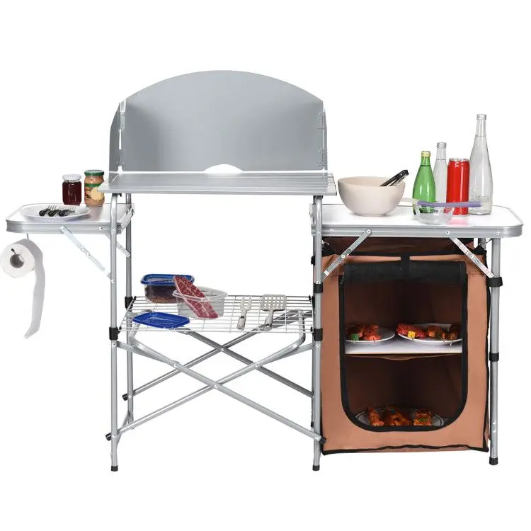 Foldable Outdoor BBQ Portable Grilling Table Windscre witen Bag