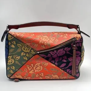 Pre-owned Loewe leather Shoulder Bags Puzzle Geometric Bag, Multi Color, Floral and Angel Patchwork Design
