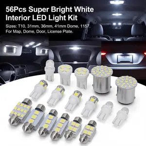 56pc Super Bright Car LED Interior Light Kit, Universal T10 194 1157 Bulbs for Dome Map License Plate, 12V Plug & Play.