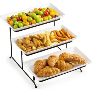 Tiered Serving Stand and Platters Set, Large Tiered Tray Stand, 3 Tier Serving Tray with Collapsible Sturdier Rack, 12 Inches Tier Serving Platter for Party, Display, Dessert, and Cupcake