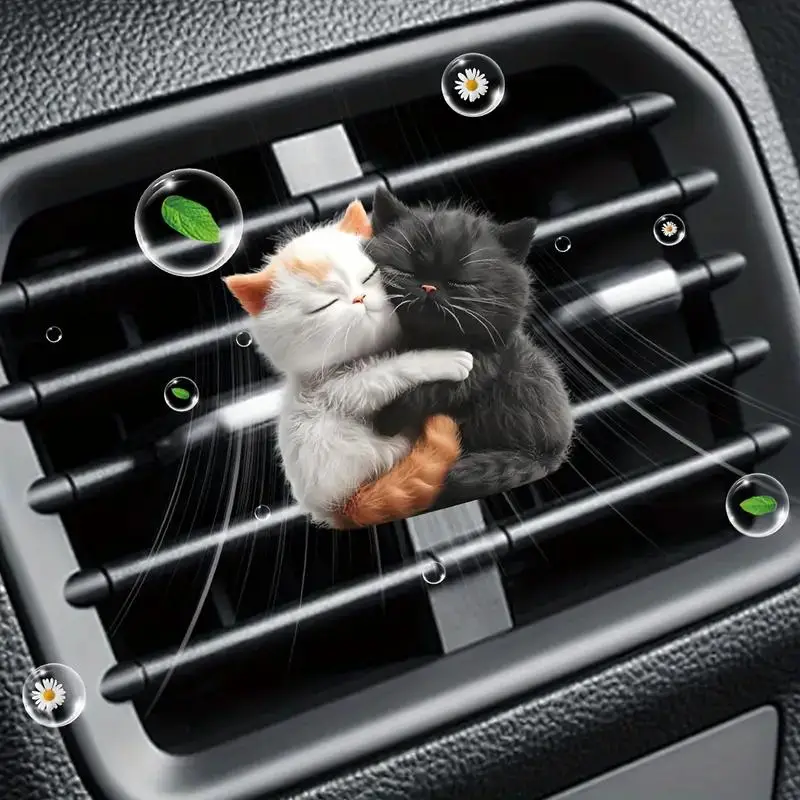 Cute Cat Car Air Vent Freshener, Acrylic Clip with Two Scent Pads, Random Fragrance, Odor Eliminator Car Accessory, Car Interior Decoration