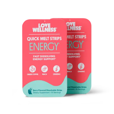 Love Wellness ENERGY* Quick Melt Strips 2 Pack | Fast-Dissolving Energy Support Supplement | Green Coffee, Maca & Ginseng | Vegan & Sugar-Free | 15 Strips Beverage Sport | For Men and Women