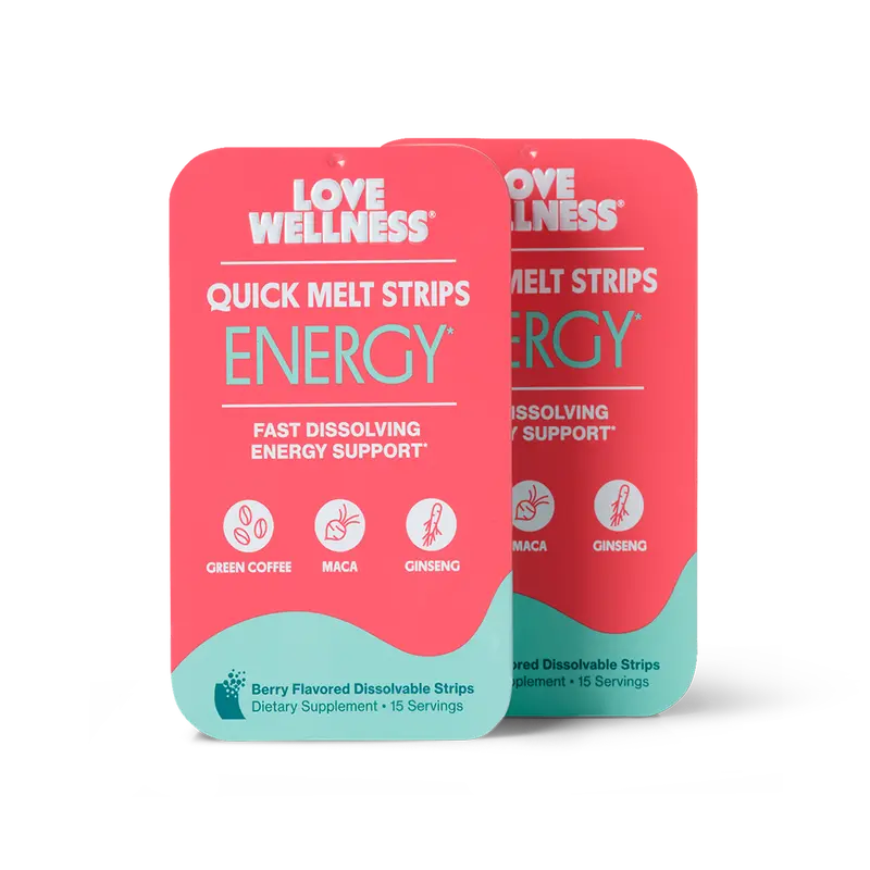 Love Wellness ENERGY* Quick Melt Strips 2 Pack | Fast-Dissolving Energy Support Supplement | Green Coffee, Maca & Ginseng | Vegan & Sugar-Free | 15 Strips Beverage Sport | For Men and Women