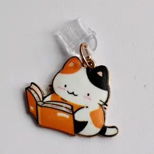 Cat Reading Books Dust Plug for Kindle Android Phone Charm USB-C Cellphone Smartphone