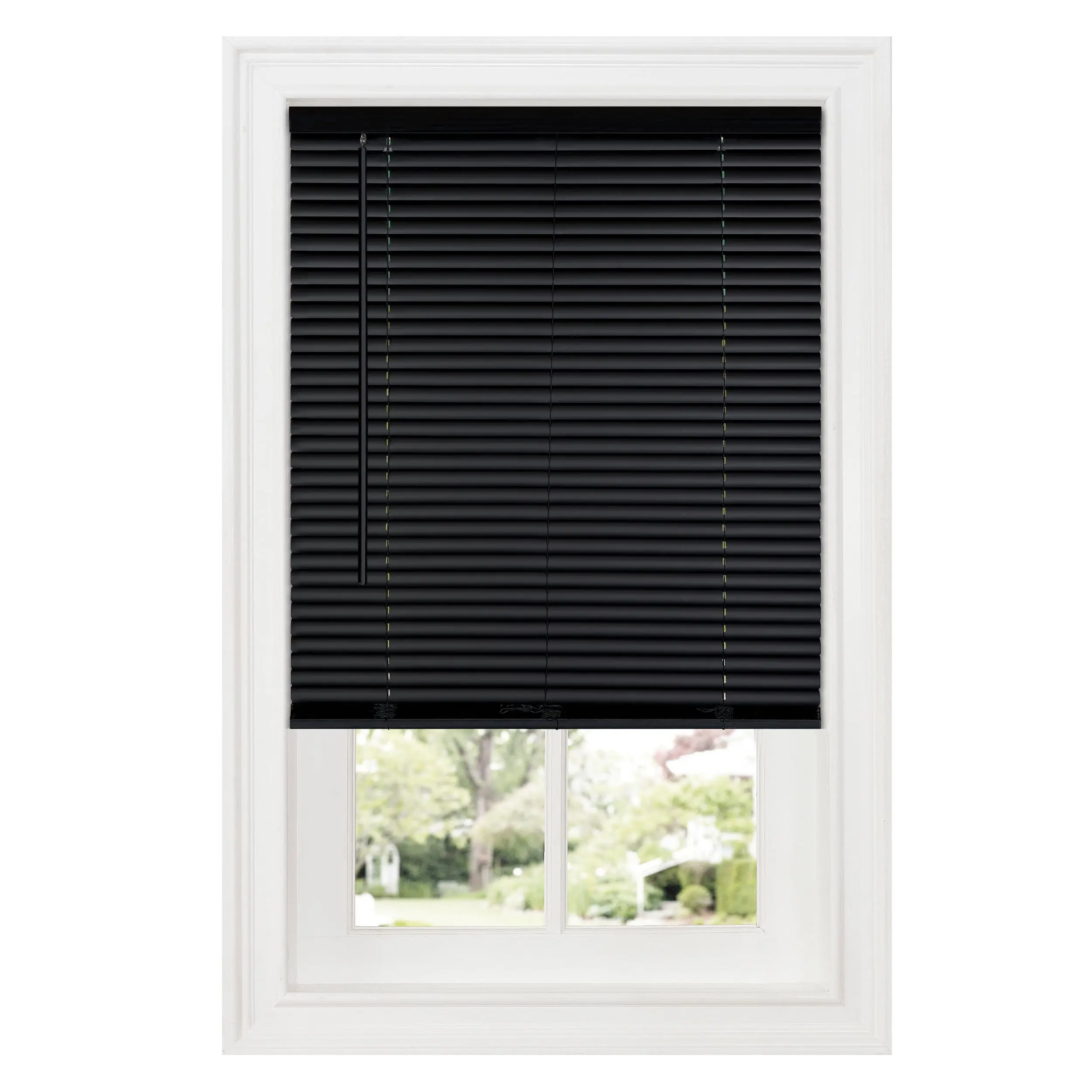 Achim DSG227BK06 GII Deluxe Sundown Cordless Child Safe Privacy Focus PVC Room Darkening Mini Blind - 1 in. Slats, 27x64 in., Black, Fashion Headrail, Hidden Brackets, Tilt Wand, Modern Design