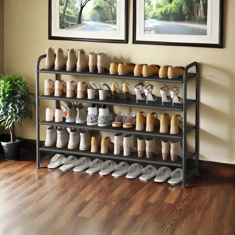 INGIORDAR Metal Shoe Rack Organizer - 2/3/4-Tier, Convert to 1/2/3 Tiers, Sturdy Space-Saving Footwear Shelf for Entryway, Closet, Garages, Studio Apartments, Adjustable Height, Easy Assembly, Fits All Family Shoes