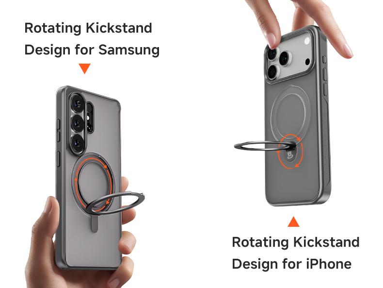MAGIC JOHN 360 Degrees Rotating Magnetic Stand Phone Case for iPhone and SamSung