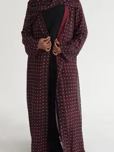Women's Printed Abaya - Polka Dot and Floral Design Modest Islamic Clothing for Women