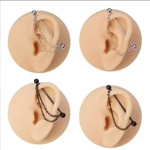 1PC 14G Surgical Steel Industrial Barbell Helix Piercing + Chain (Silver, Gold, Black)