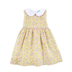 Botanical Garden Yellow Heidi Dress - Floral Collared Girls Outfit with Tie Back