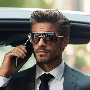 Men's Stylish Gold Metal Square Frame UV-Protection Sunglasses Premium Everyday Wear Designer Rich Girl Sunglasses Beach Stuff Modern Shield