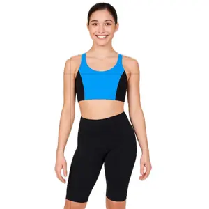 Theatricals Dancewear Womens Studio V Cut Bike Shorts and Womens Twist Back Sports Bra blue and black XS