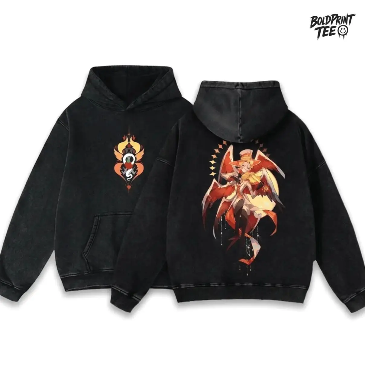Hazbin Hotel Charlie x Lucifer Shirt v2 Manga Oversized Vintage Pullover Unisex Hoodie With Double Printed Cotton For Casual Y2K Streetwear, Otaku Anime Gifts 14X