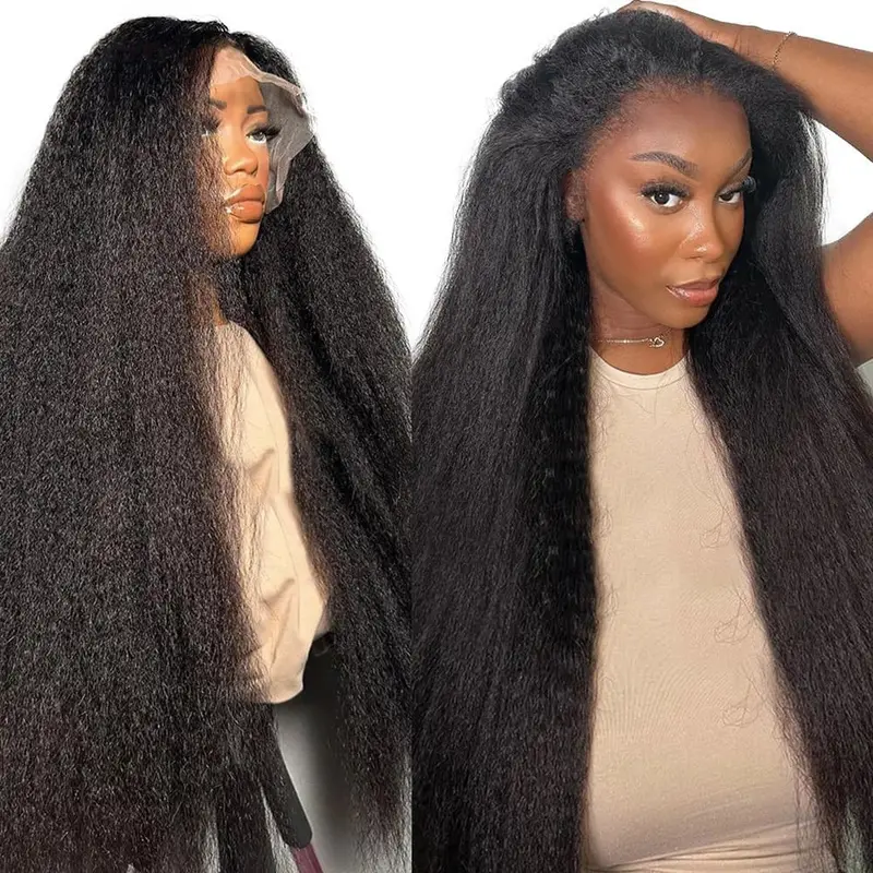 Idoli Yaki Unisex 13x6 HD Transparent Lace Front Human Hair Wig, Kinky Straight 200 Density 100% Brazilian Virgin Hair, 26in/30in Options [Hot Sale], Human Hair Wigs, 13X6 Human Hair Wig