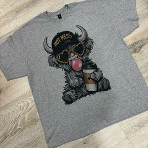 Highland Cow with Bubblegum Shirt