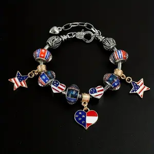 Puerto Rico Murano Glass Charm Bracelet Independence Day Beaded Bracelet Metal Oil Drop Jewelry