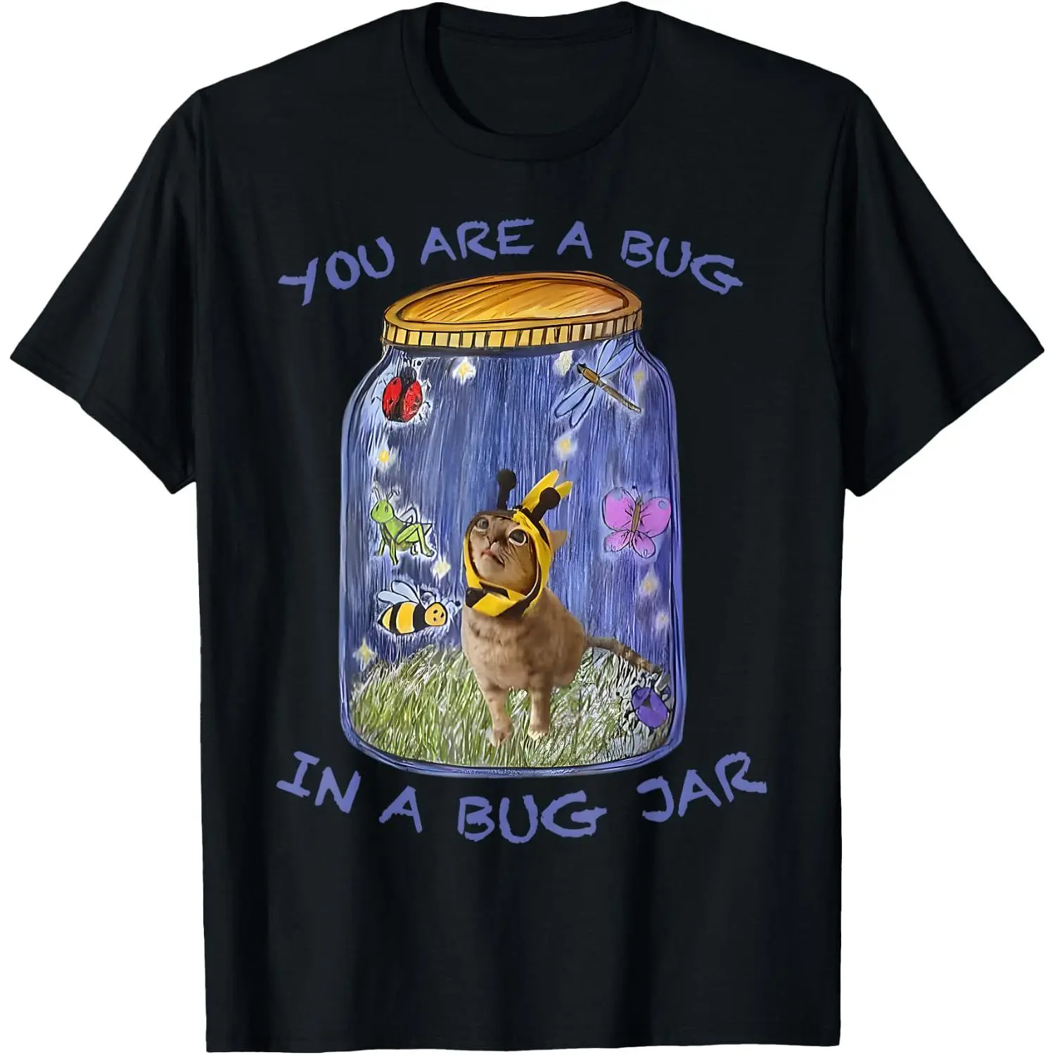 100%cotton Gumbus Bug Jar Funny Cottagecore Nature Graphic Cat Meme T-Shirt