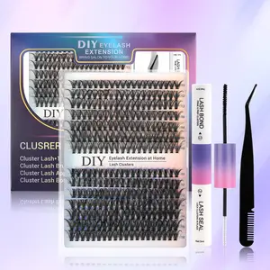 DIY Lash Cluster Kit with Tweezers Glue Brush All in One Box Beginner Friendly Segmented Eyelashes Extension Set for At Home Natural Look - Cosmetic
