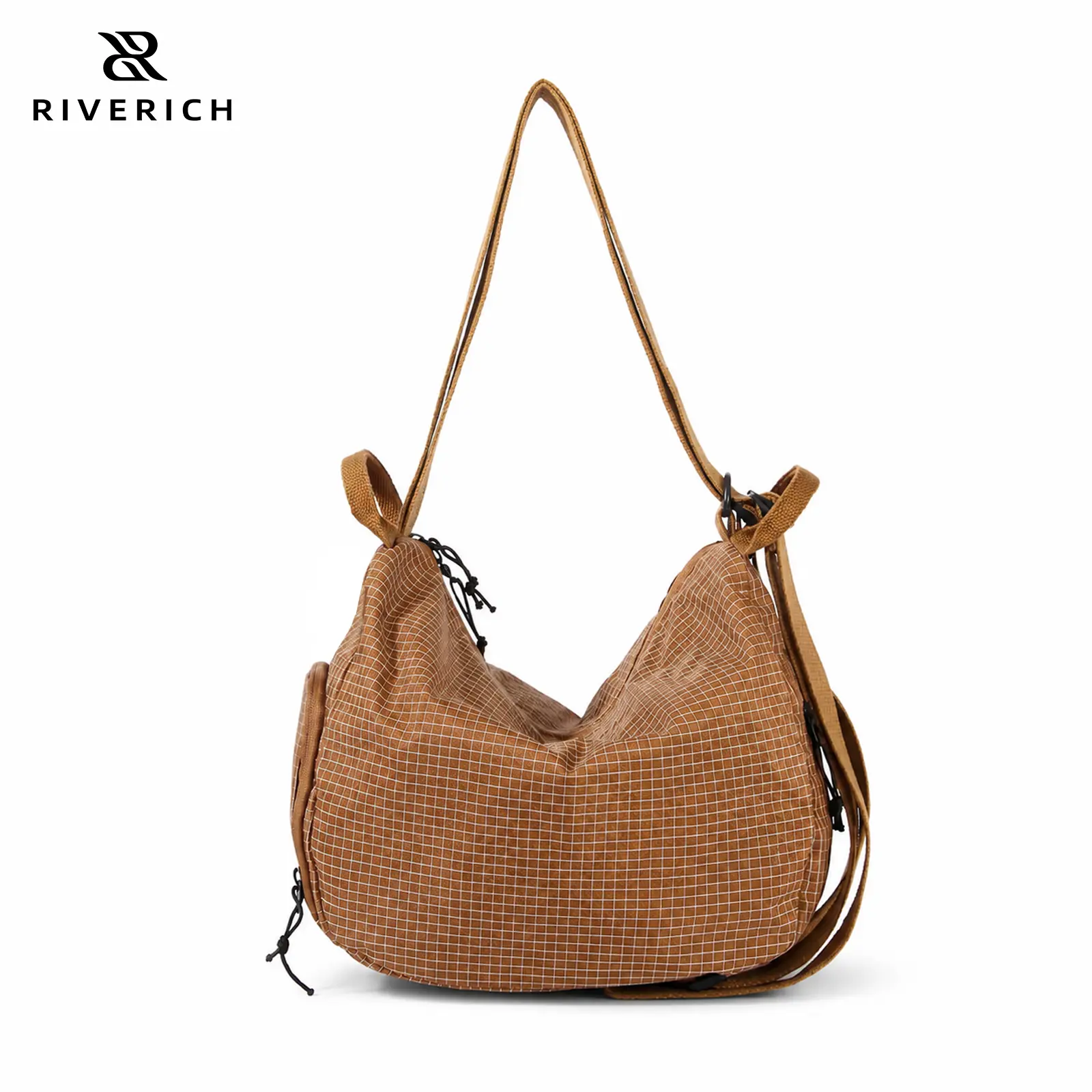 RIVERICH Nylon Crossbody Bag Checkered Convertible Backpack Purse Slouchy Shoulder Bag Lightweight Hobo Satchel Handbag