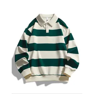 Men’s fashionable contrast-striped plaid polo shirt; casual golf polo; casual and comfortable long-sleeve lapel sweatshirt; soft fabric; comfortable to wear; suitable for outdoor sports in spring and autumn.