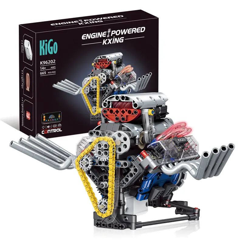 665 PCS Hellcat-Style Engine-Powered Building Blocks Model, Beginner-Friendly DIY Brick Kit with APP Control, LED Glow Lights, Construction Toy for Ages 7+ Kids Gift Ideas