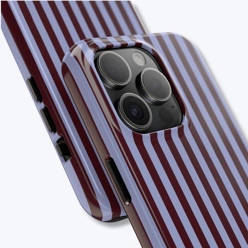 Midnight Lines Burgundy & Lilac Striped Phone Case Glossy Polycarbonate TPU Impact Resistant for iPhone Samsung Google Pixel