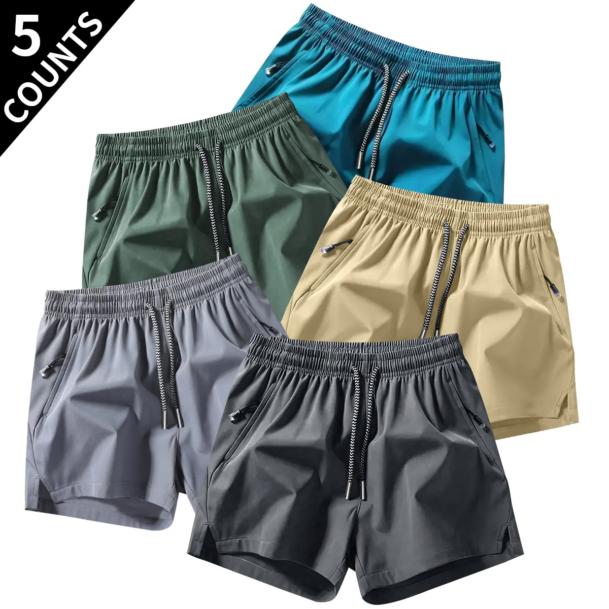 Men's Custom-Fitted Medium-Length Solid Color Casual Shorts Set - Gym Workout Shorts with Fashionable Lightweight Bull Head Print, Ideal for Training & Gym Activities, Medium-Length Men's Shorts