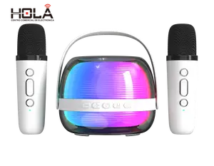 HOLA Wireless Portable Mini Karaoke Speaker with 2 Wireless Mics, Bluetooth, FM Radio, TF/USB, RGB LED Lights, HiFi Stereo Sound, Ideal for Home/KTV, Outdoor Camping, Family Party DJ