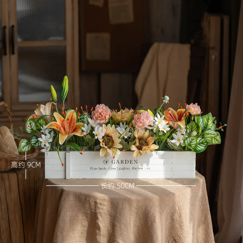 Orange Lily Sunflower 50cm White Wood Fence