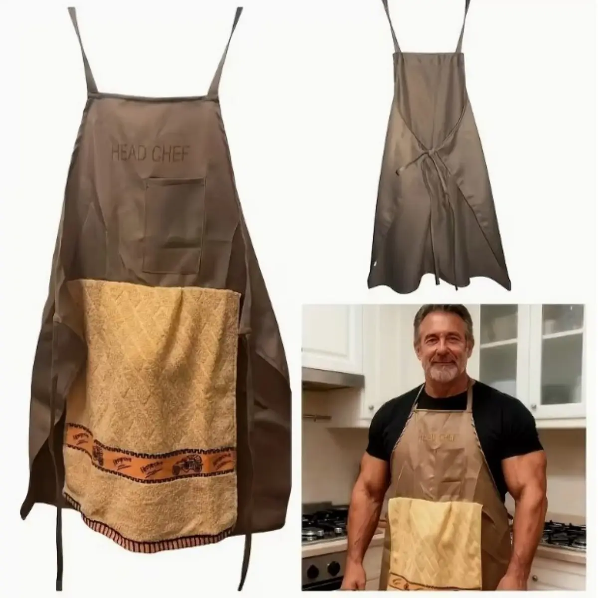 Funny Flip-Up Apron for Men, Comfortable Novelty Cooking & BBQ Gag Gift with Adjustable Strap for Boyfriend, Dad, Polyester, Male, Plain, Men's Accessories, Gifts For Him, Mens Gifts