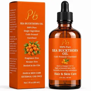 Sea Buckthorn Seed Oil 2 fl oz | 100% Pure, Cold-Pressed, Unrefined | Face, Hair, Skin & Nails | Amber Glass Bottle (External Use Only)