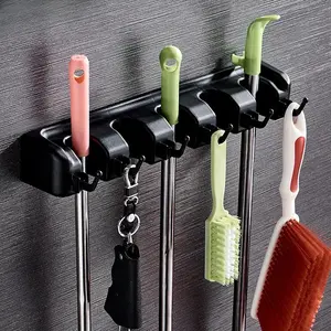 Wall Mounted Mop & Broom Holder, Multifunctional Mop & Broom Storage Rack, Household Cleaning Tool Organizer, Home Organizer Hook for Home Kitchen Bathroom