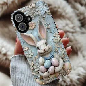 Easter Bunny & Egges 3D Style Phone Case, Spring Design Cute Pastel Rabbit Case, Cute Phone Case, Funny Gift, Gift for Women, Mom, Sister, Friend, Him/ Her, Birthday - iP Xr, 11, 12, 13, 14, 15, 16, 17, S21, 22, 23, 24, 25- Tough Case, MagSafe, Phone Case