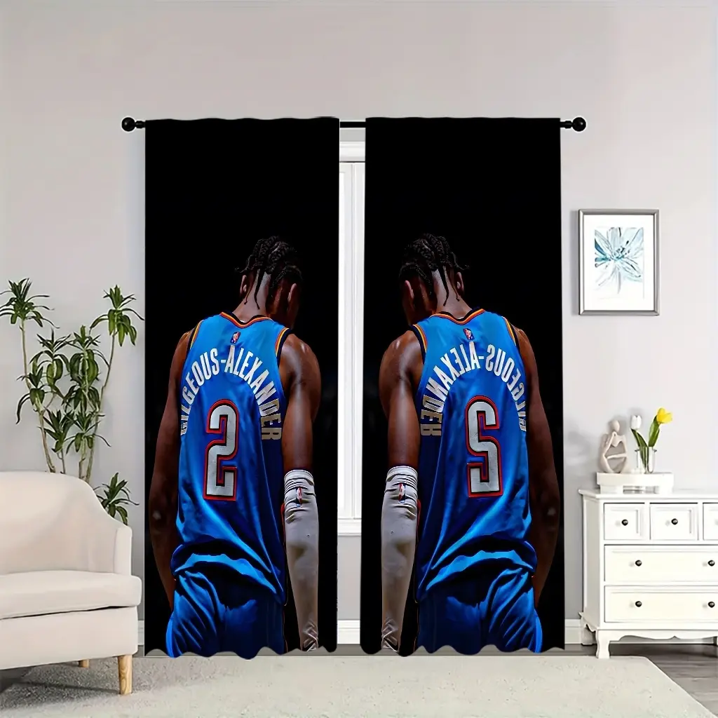 Basketball player Gilgeous-Alexander's silhouette against the backdrop of interior curtains; blackout, heat-insulating, and soft, suitable for home décor Window Curtains