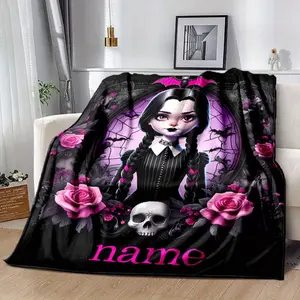 Wednesday Addams Blanket  Custom Name Wednesday-Addams-Family Blanket - Soft All-Season - for Car, Travel, Camping, Bed, Sofa - Personalized Gift  Halloween gift DreamyDwell Textiles