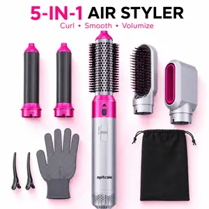 5 in 1 Curling Iron Set with 2 Curling Brush•Powerful Hair Dryer•Straightener Set,Fast Drying Curling Volumizing Straightening with Travel Bag
