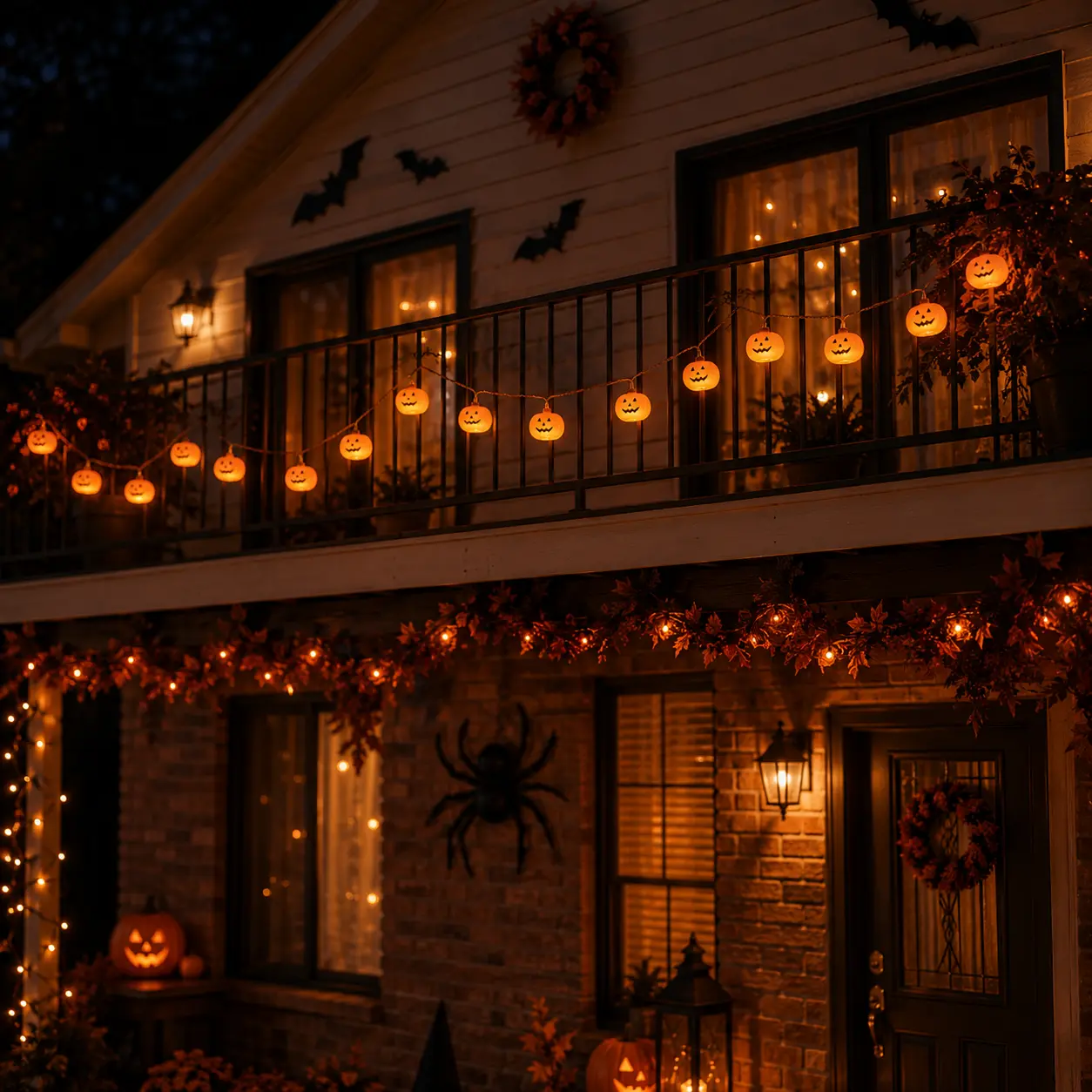 3D Smiling Pumpkin Plastic Halloween String Lights - 10 ft, 20 LED Battery-Operated Waterproof, 2 Modes (Steady & Flickering) for Indoor Outdoors, Parties, Porch Decor