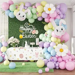 149pc Easter Balloon Arch Garland Kit with Pastel Yellow Purple Green Blue Pink Rabbit Flower Balloons for Baby Shower Birthday Party Decorations