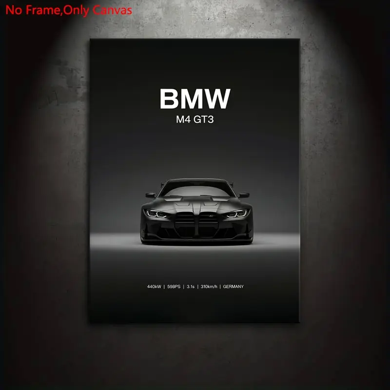1 Piece Frameless Canvas Painting Print Poster, Minimalist Print, Classic Minimalism Vehicle Pop Art,Racing G82 M4 GT3 front,Perfect Gift for Performance Car lovers, Modern Home Decor, Wall Decoration