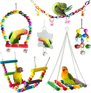 Bird Parakeet Cockatiel Toys, Birds Cage Accessories Swing Climbing Ladders Wooden Perch Toy for Conures Finche Budgies Lovebird Parrot