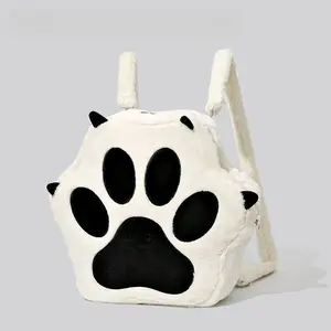 Cute Cat Paw Bag Soft Versatile Small Footprint Plush Backpack Cartoon Bag