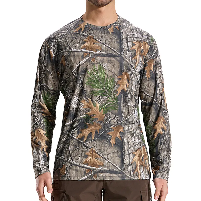 LOOGU Men's Long Sleeve Camo Shirt - Lightweight, UV Protection, Fitted Cut, Outdoor Sports Turkey Hunting Shirt, Long Sleeve Shirt