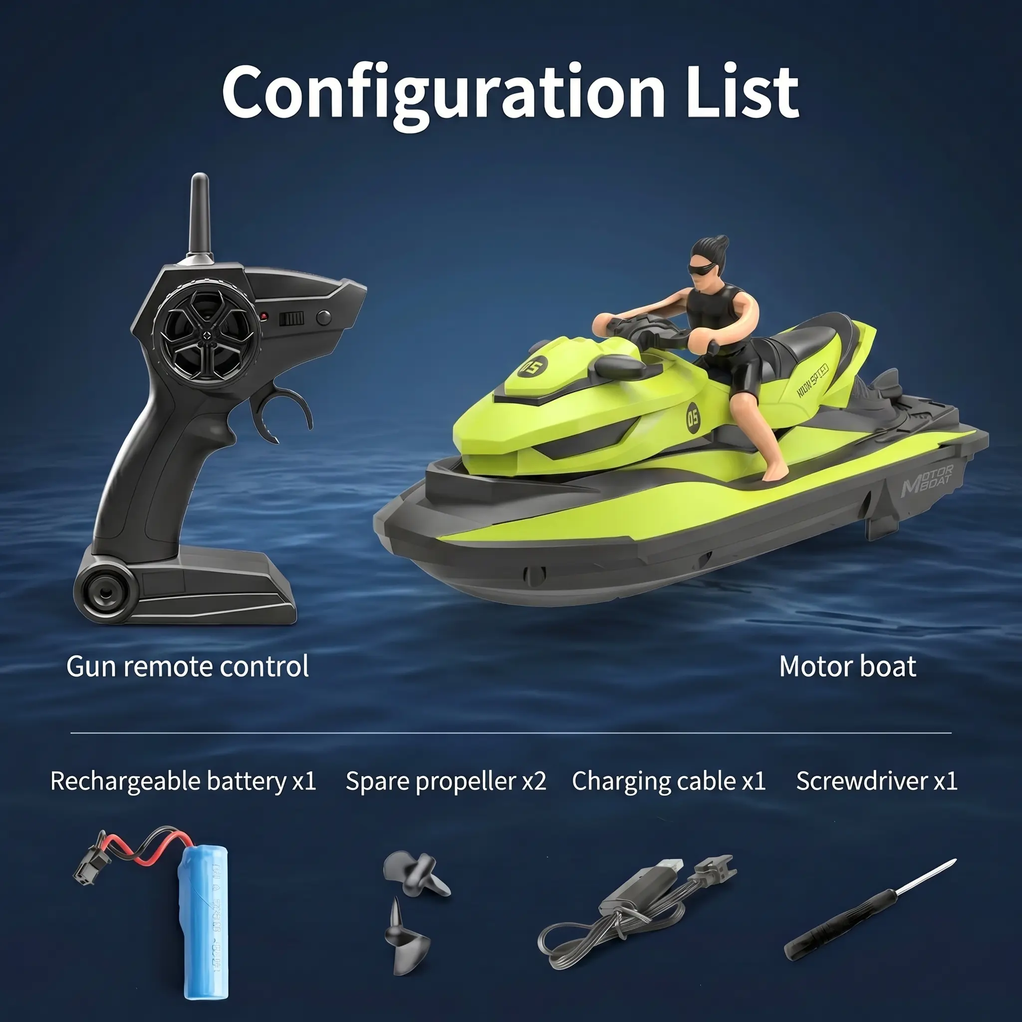 Remote-controlled speedboat/jet ski 1:14 Dual-Motor RC Jet Ski – 50m Range, Auto Water-Start, Waterproof, Rechargeable, Pool/Lake Toy for Kids & Adults, Great Gift