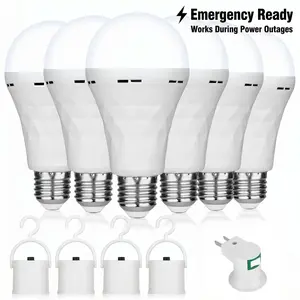 4 Pack Rechargeable Emergency Light Bulbs A21, Camping Lamp Battery Powered LED Light Bulb 3000K Daylight E26 E27 120 Volt 12W 60W Equivalent with 2000mAh for Home Power Outage Camping Hurricane incandescent light emergency light bulb