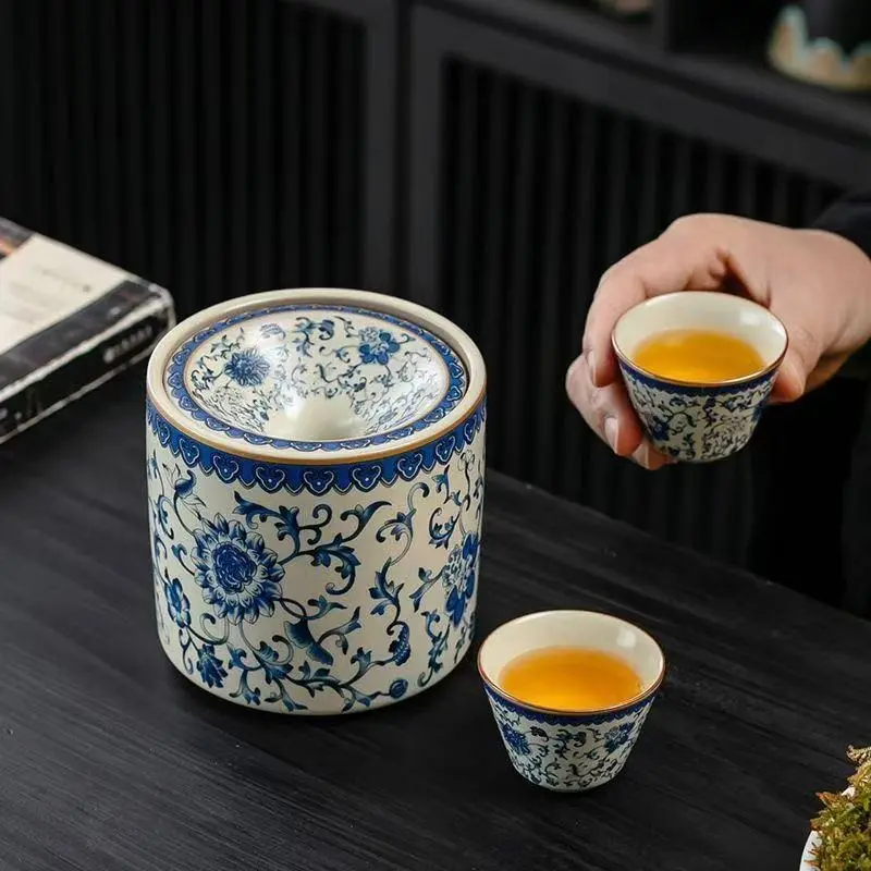 Ru Kiln Lotus Flower Small-Sized Blue-and-White Porcelain Ashtray Crackle Glaze 9.7cm x 9.8cm Capacity 460 Elegant Design