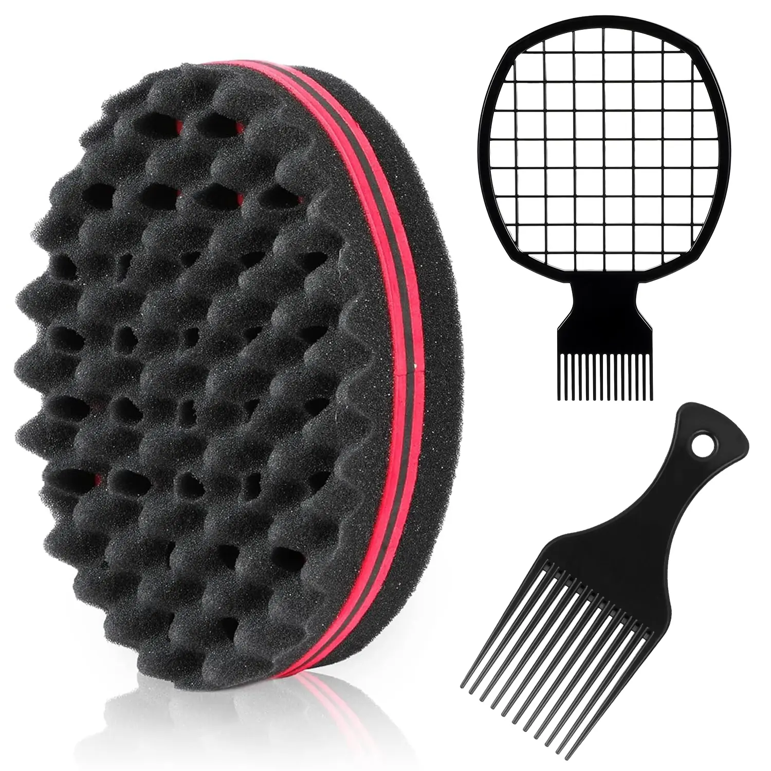 Afro Curl Twist Sponge Kit with Freeform Hair Pick & Grid Comb - Male Dread Starter Set for Coily, Textured Hair, Creates Bouncy Curls & Quick Twists via Circular Motion