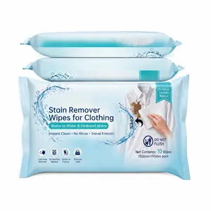 Stain Remover Wipes for Clothes, 10 Count No-Rinse Laundry Wipes, Portable Clothing Stain Cleaner for Fresh Coffee, Sauce, Oil & Makeup Stains, Travel Pack for Office, Car, Dining & On-the-Go