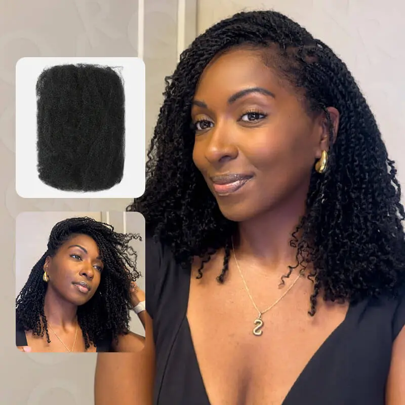Natural Black Afro kinky Bulk Hair Extensions For Braiding Dreadlock Human Hair 50g/1pack Natural Black Machine Made Feather Crochet Human Hair Body Wave Bulk Human Braiding Hair for Boho Braids Natural Texture Can be dyed and ironed