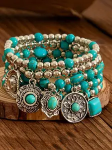 Boho Vintage Turquoise Texture Decor Layered Jewelry Set, Including Necklace & Bracelets & Earrings, Fashion Jewelry for Party, Daily Clothing Decor